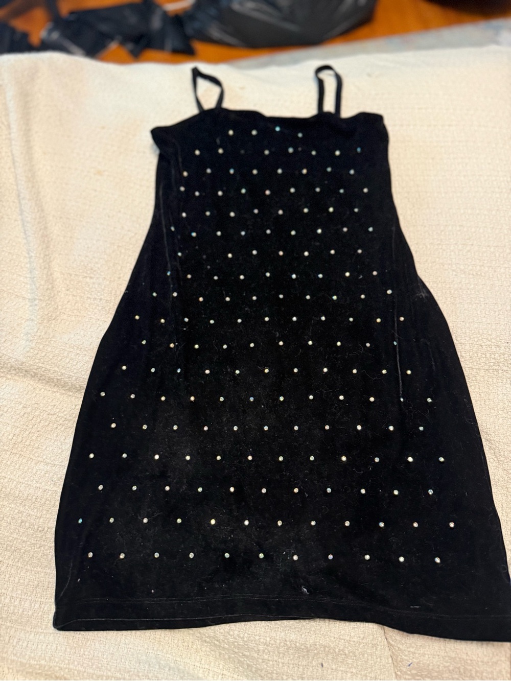 Women’s Black Velvet Spaghetti-Strap Dress with Sparkle Studs